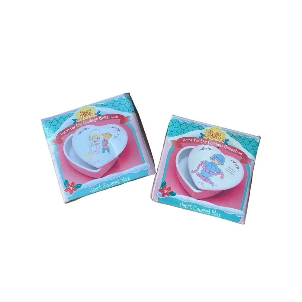Vintage 90s Precious Moments- Heart Shaped Ceramic Trinket Boxes box